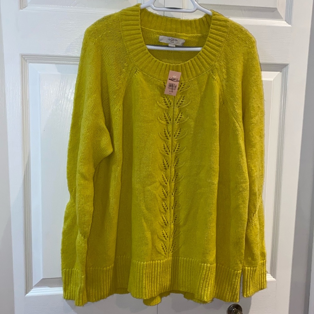 Loft Plus Ladies Wool Blend Cable Knit Sweater Top Size Lemon Yellow Size 16/18